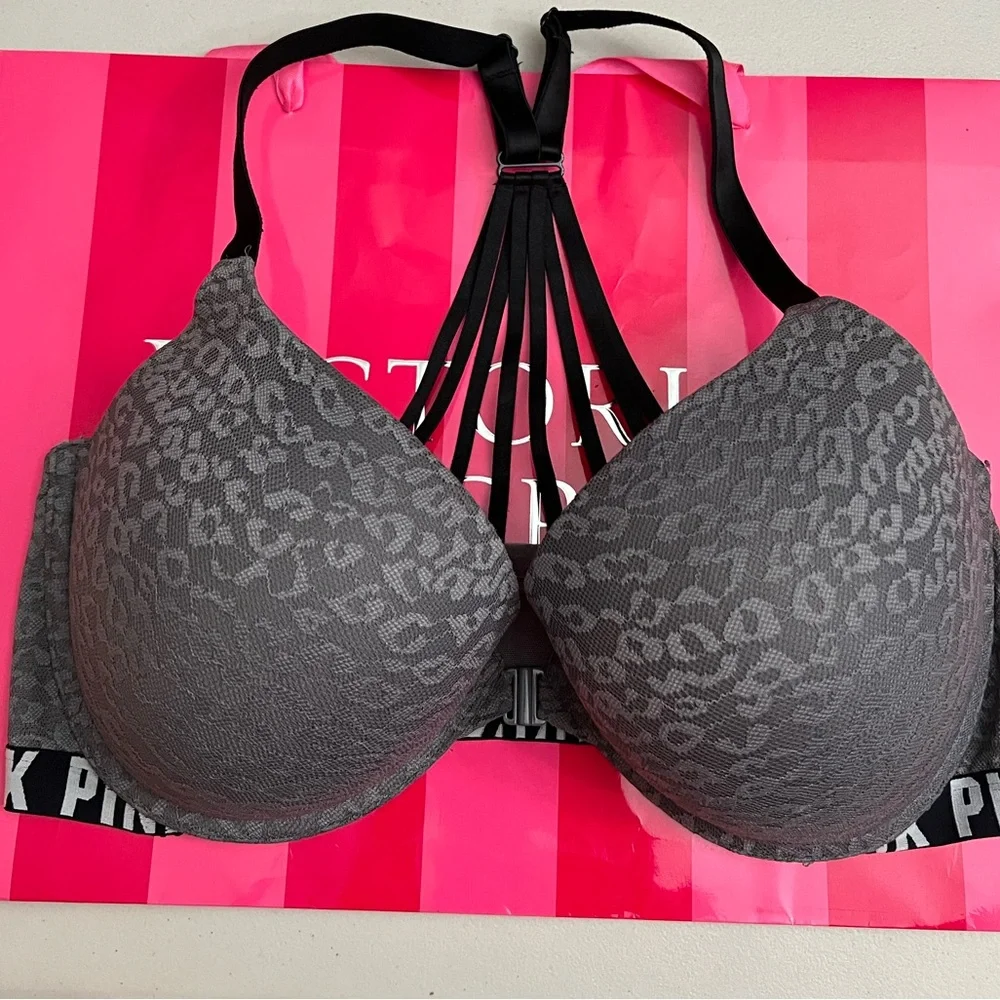 Victoria's Secret Black and Gray Animal Print Bra